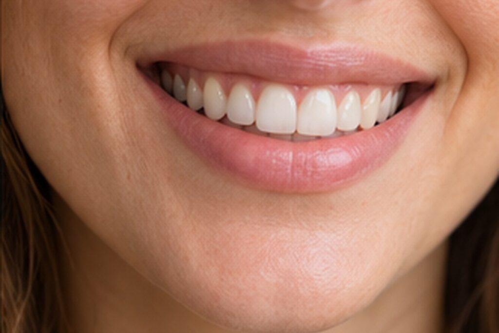 Gros plan sur un sourire naturel et soigné.